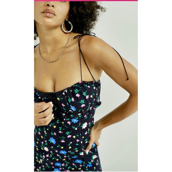 FOR LOVE & LEMONS - ROBIN RUCHED & RUFFLED BLACK FLORAL MINI DRESS NEW -SMALL - Picture 3 of 16